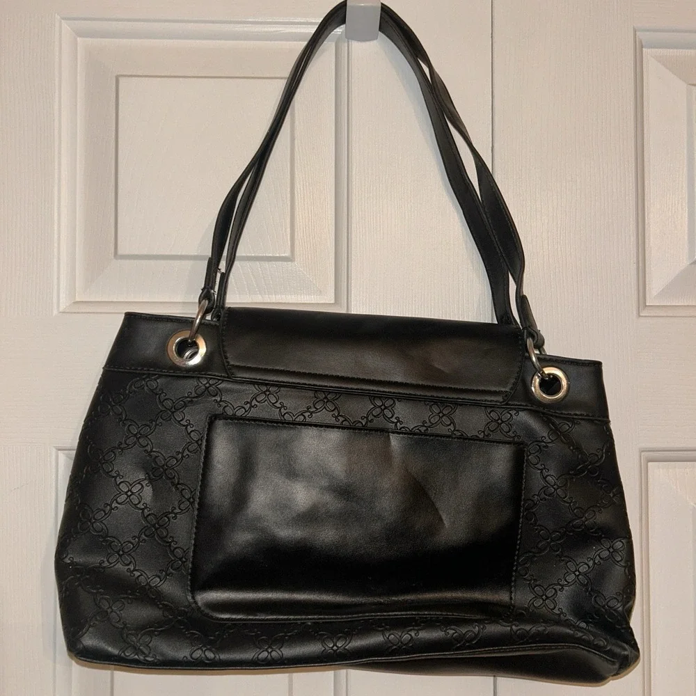 Nine West Leisha‎ Black Purse Double Strap Silver Medium Embossed
